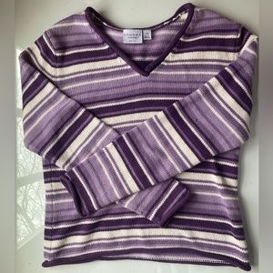 Sonoma Purple Stripe Knit Sweater -Size petite- Measurements included in photos